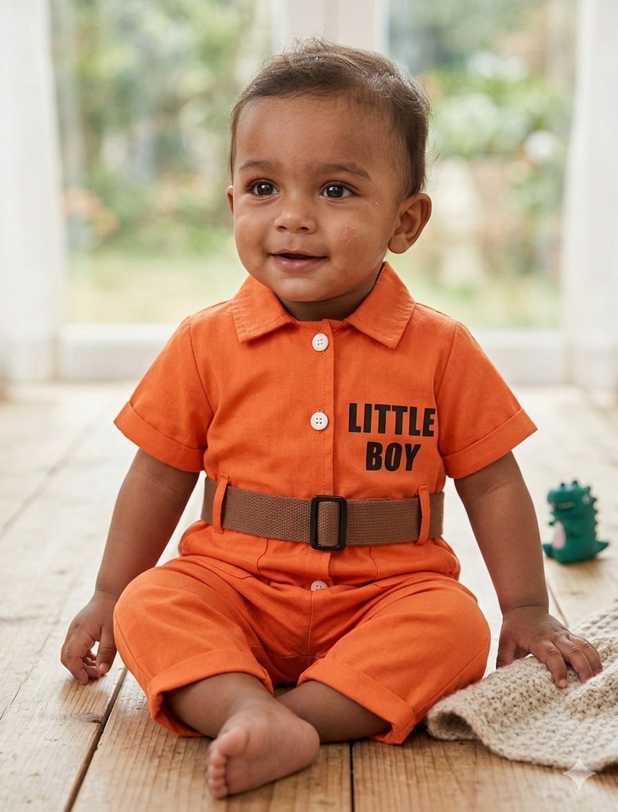 Terom-Little Boy Jumpsuit With Belt-Orange