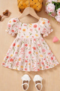 Terom-Puff Sleeve Floral Ruffle Frock