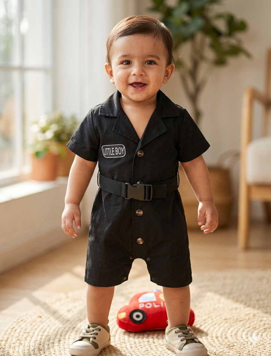 Terom-Little Boy Jumpsuit With Belt-Black