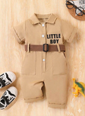 Terom-Little Boy Jumpsuit With Belt-Light Brown
