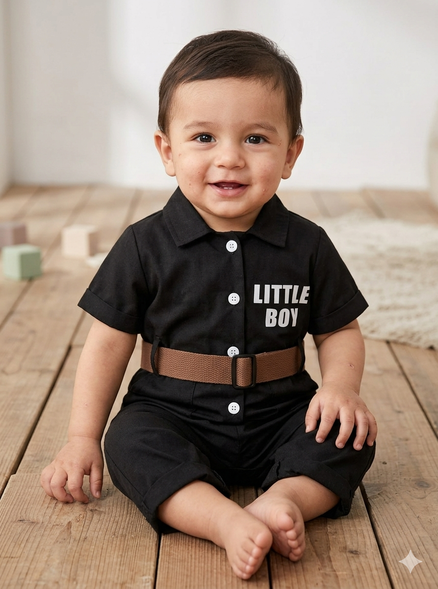 Terom-Little Boy Jumpsuit With Belt-Black