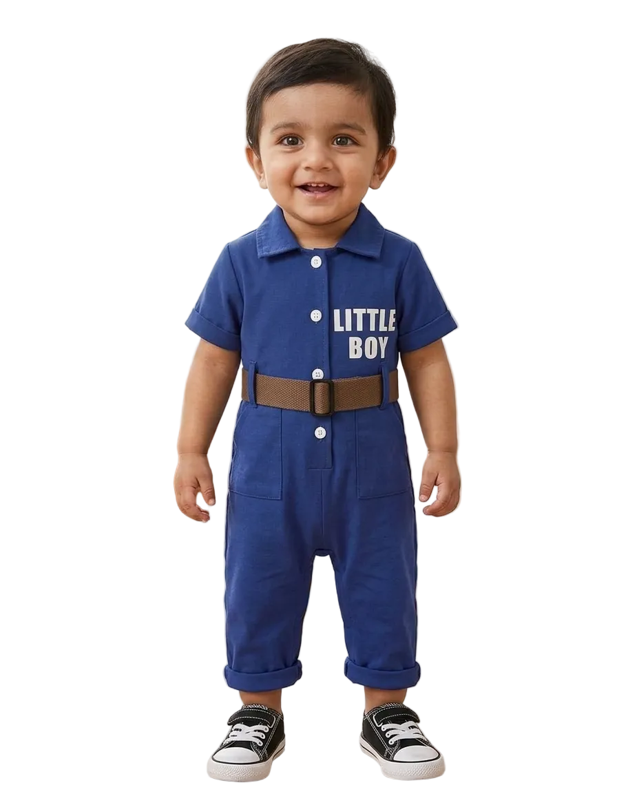 Terom-Little Boy Jumpsuit With Belt-Blue