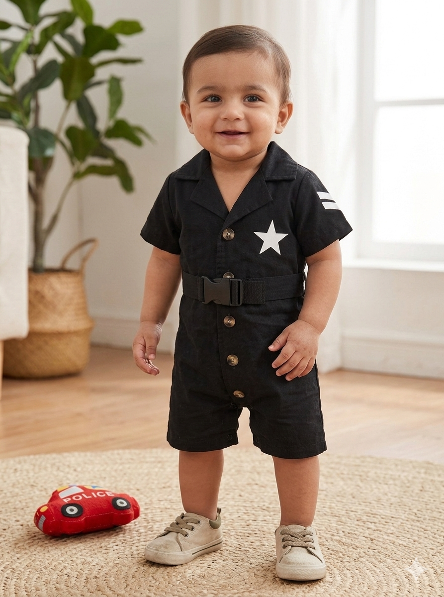 Terom-Little Boy Jumpsuit With Belt-Black