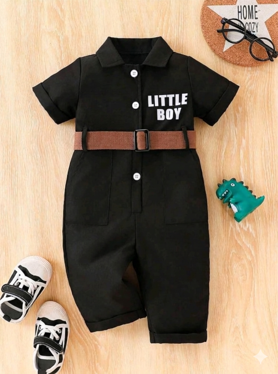 Terom-Little Boy Jumpsuit With Belt-Black