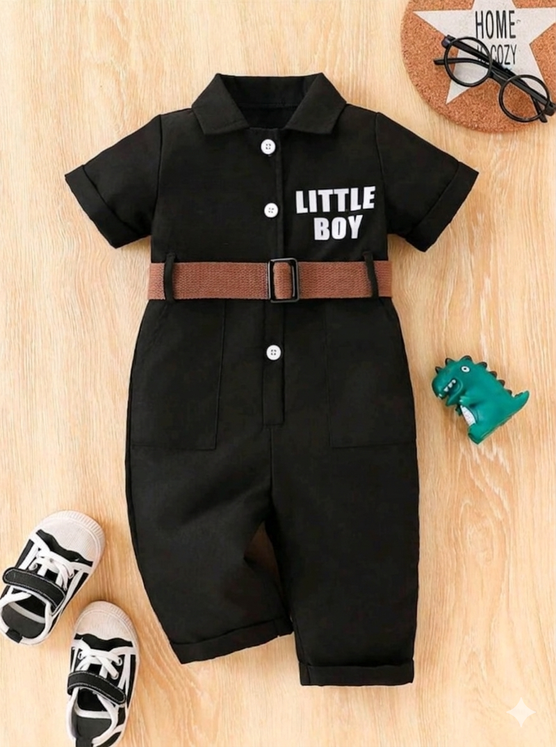 Terom-Little Boy Jumpsuit With Belt-Black