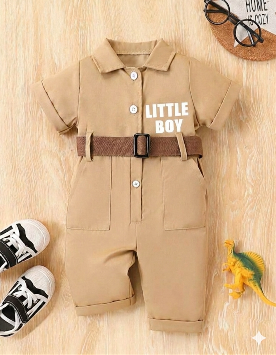 Terom-Little Boy Jumpsuit With Belt-Brown