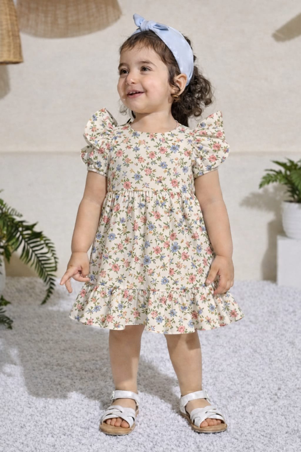 Terom-Pastel Floral Ruffle Dress