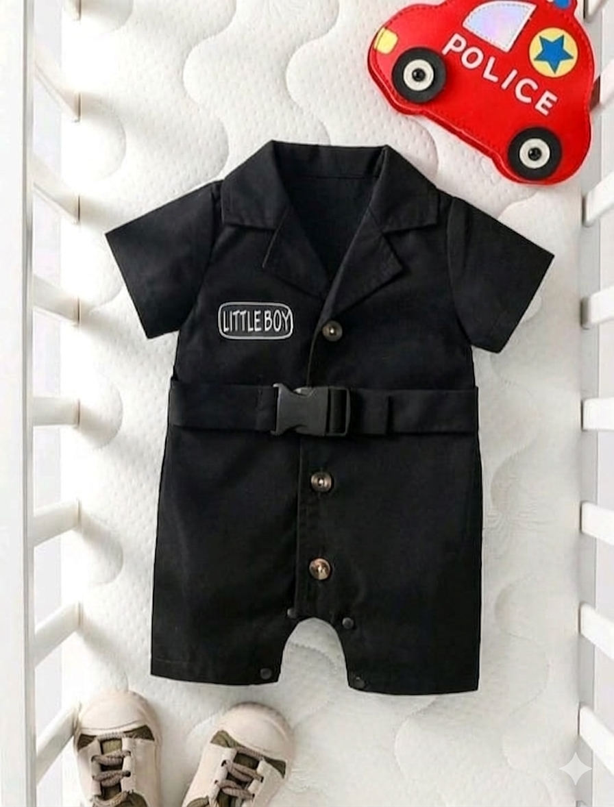 Terom-Little Boy Jumpsuit With Belt-Black