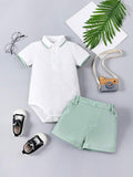 Terom-Baby Boys Polo Romper & Shorts Set-Green