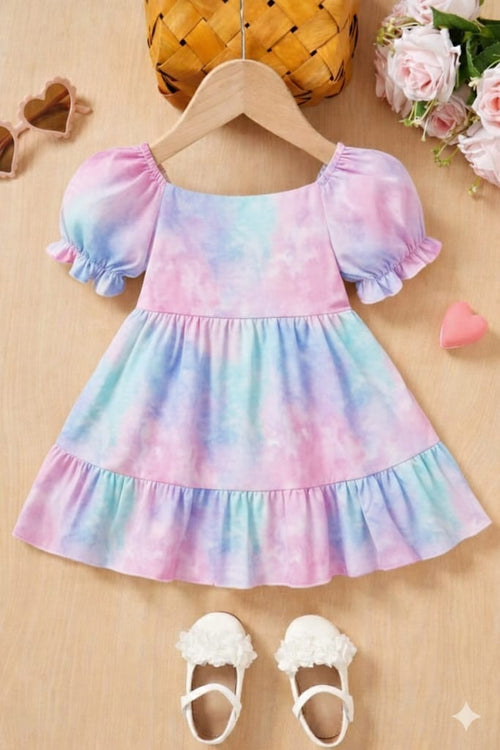 Terom-Cotton Candy Tie-Dye Puff Dress