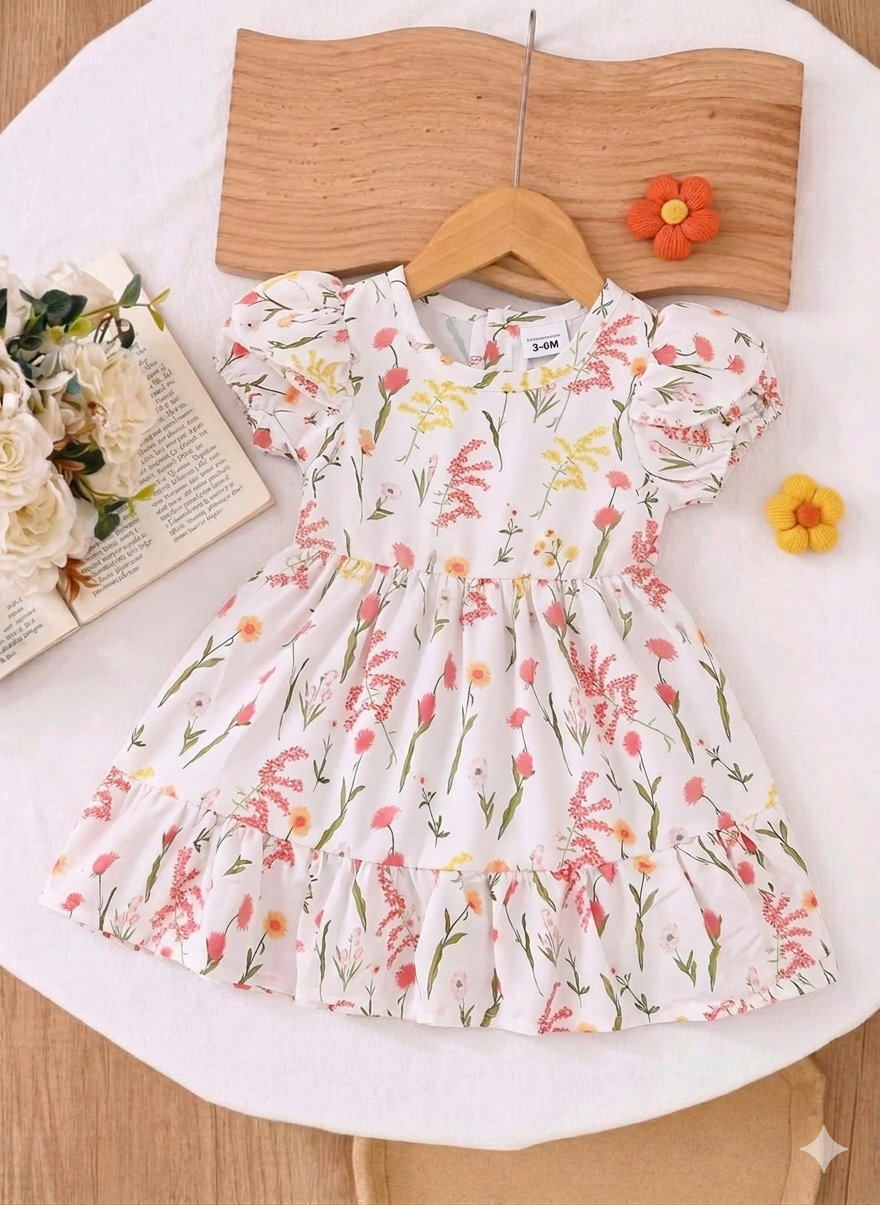 Terom-Sweet Floral Ruffle Hem Dress