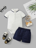 Terom-Baby Boys Polo Romper & Shorts Set-Navy Blue